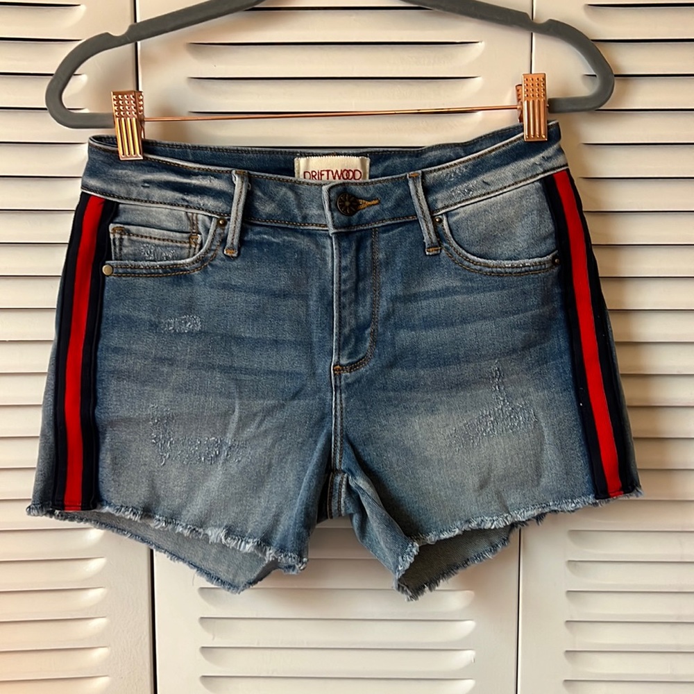 Driftwood Jeans | Navy Blue and Red Striped fabric